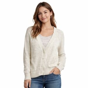 Mudd Cream Knit Cardigan Sweater V Neck Button Front Open Weave Women's Medium